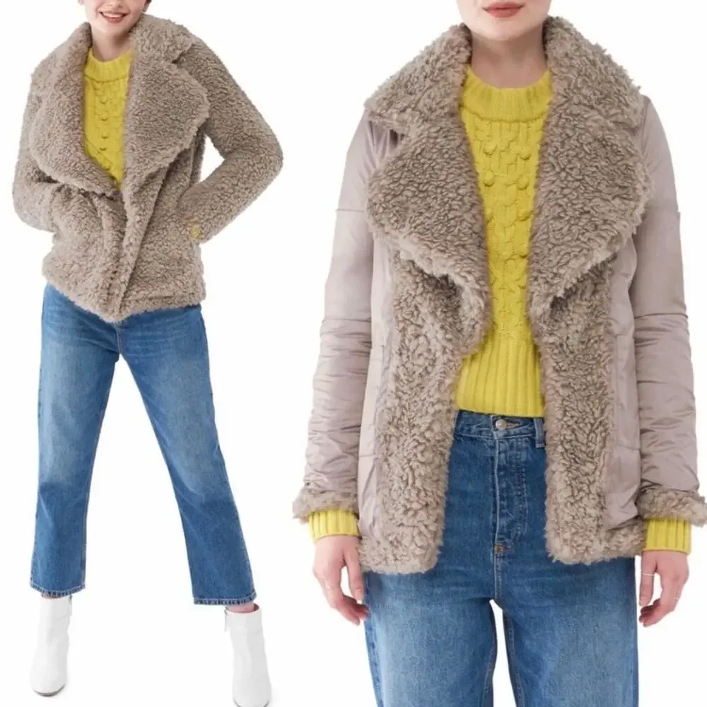 NVLT Reversible Faux Shearling Jacket in Nude, Large - Picture 6 of 12
